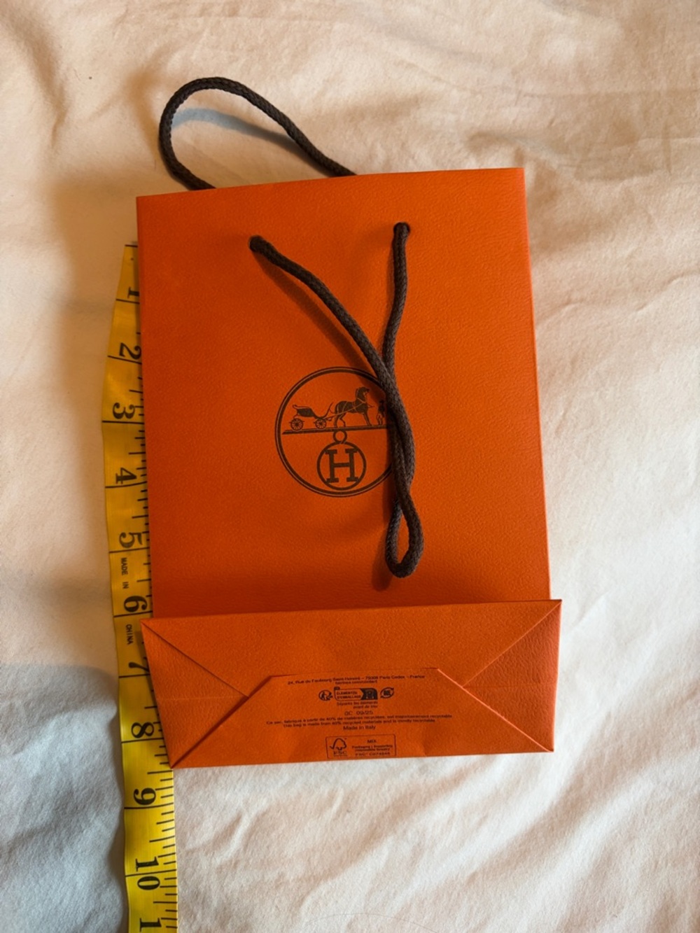 Hermes Orange Small Gift Bag with Black Cord